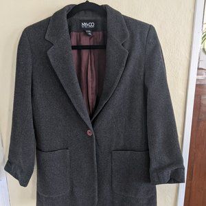 Vintage NY & Co Boxy Grey Blazer / wool 3/4 sleeve